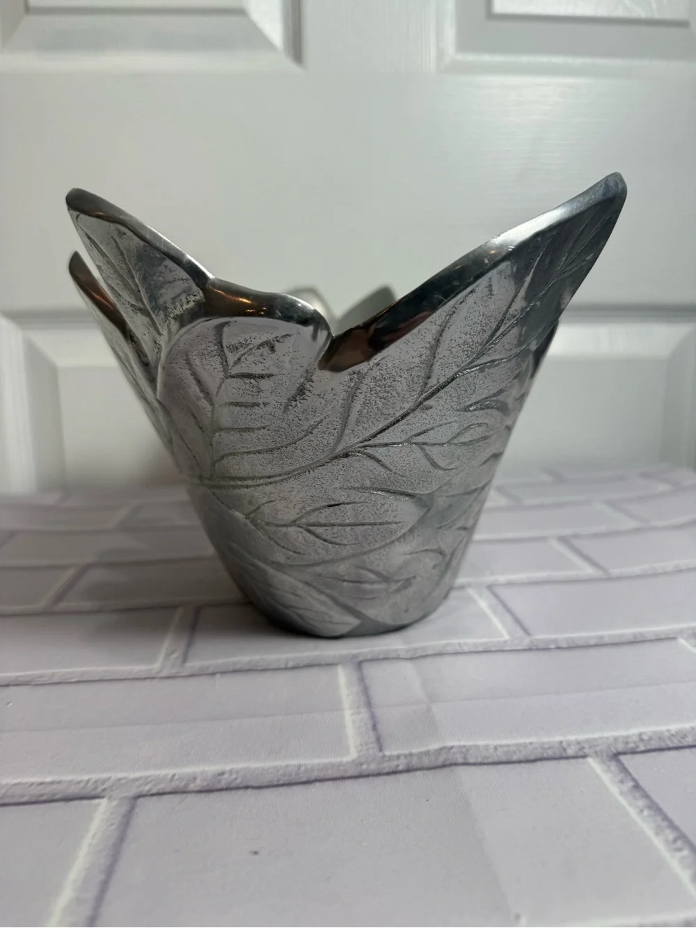 Pottery Barn Barona Silver Leaf Bowl Decorative Centerpiece 11”